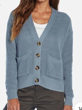 Gap Women's S Oversized V-Neck Boxy Cardigan Pale Blue Chunky Knit Fisherman